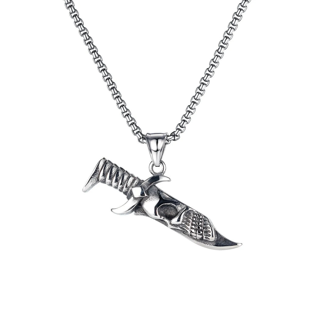 Men's silver skull necklace with stainless steel chain and alloy pendant in sports style