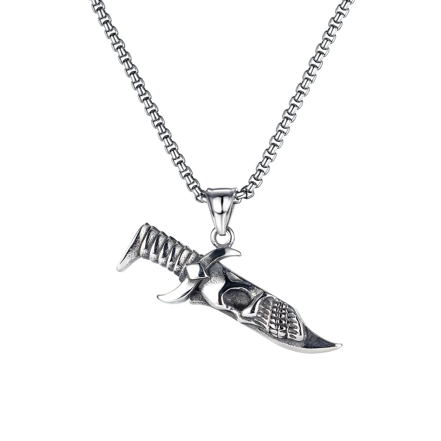 Men's silver skull necklace with stainless steel chain and alloy pendant in sports style