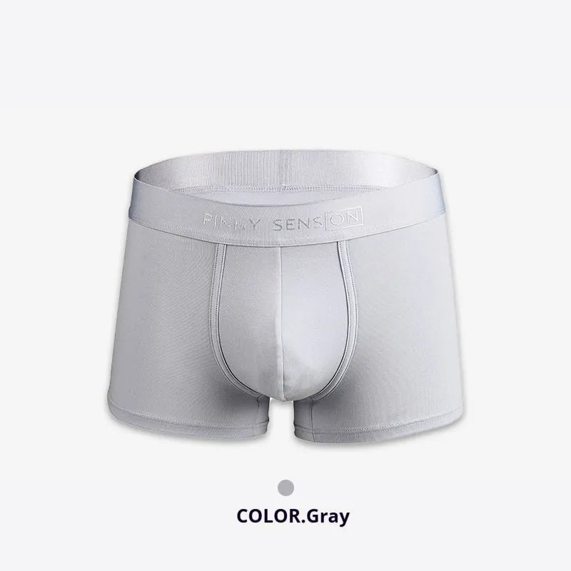 Men's solid colour cotton boxer underwear in black, white, silver grey, and light green options