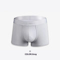 Men's solid colour cotton boxer underwear in black, white, silver grey, and light green options