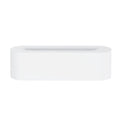 Black square USB aroma diffuser humidifier with colour-changing flame LED light and water tank on a wooden table.