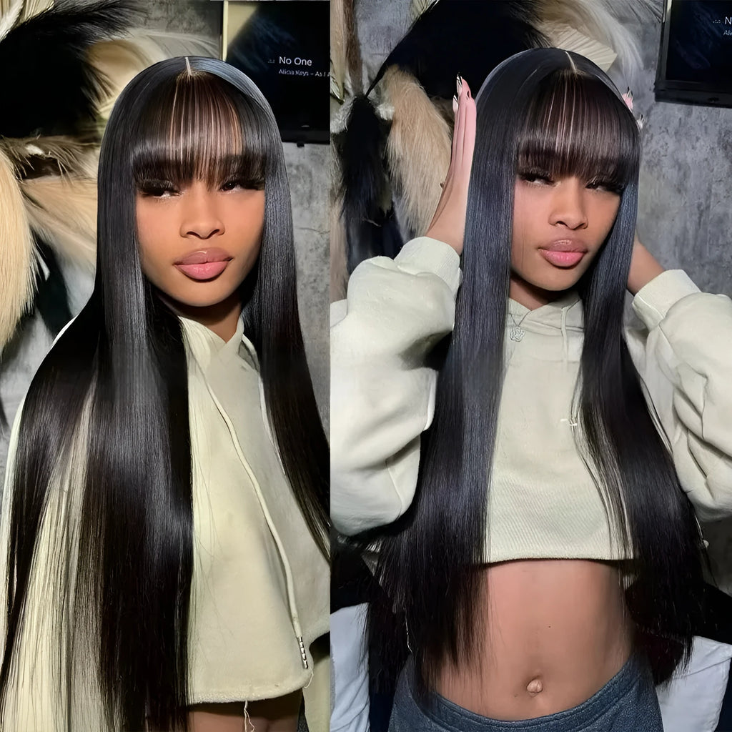 Women's natural colour human hair full-mechanism wig displayed at medium length