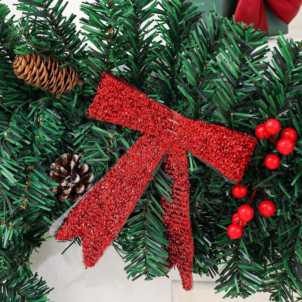 Christmas rattan decorative cane with pine cone bow attachment in showcase display arrangement