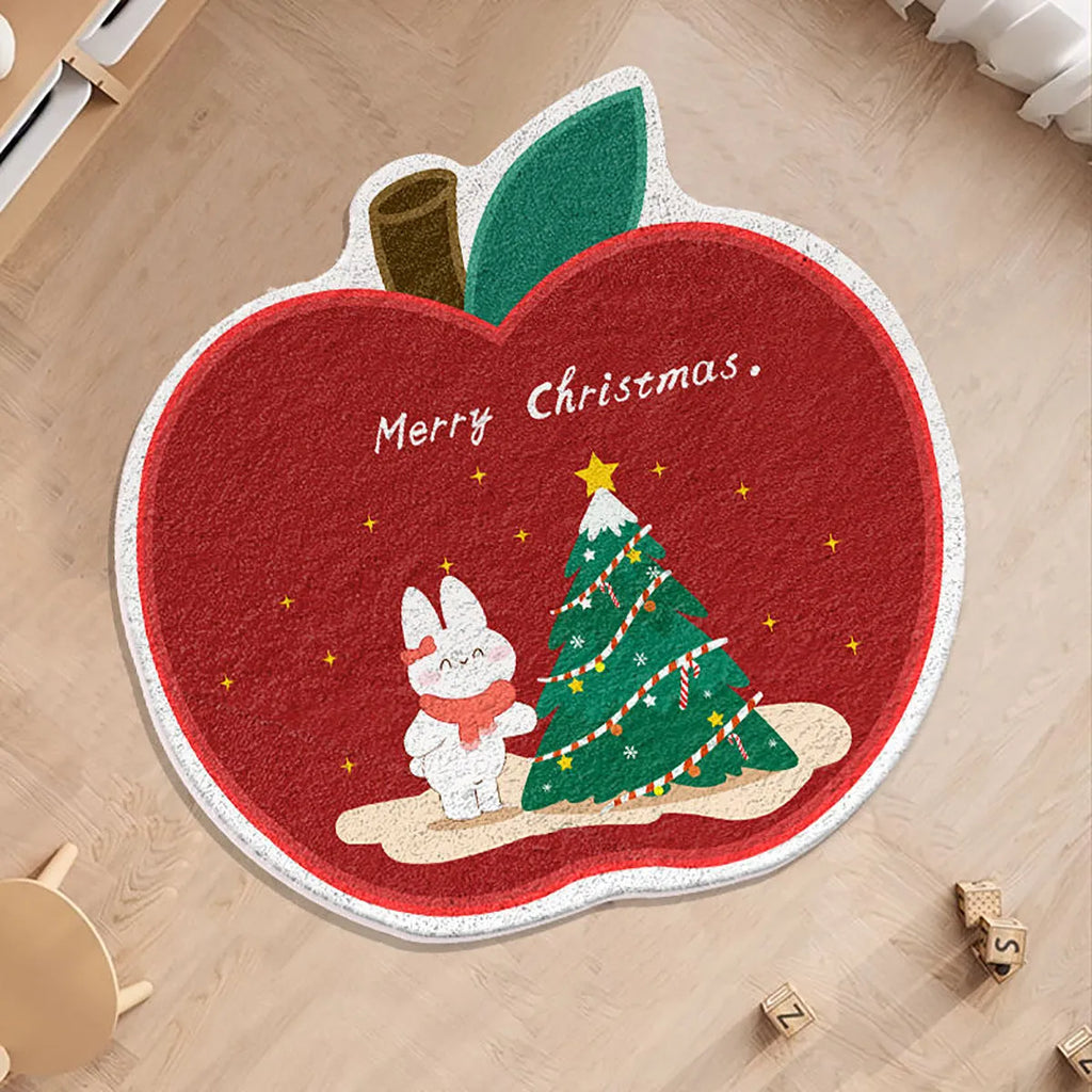 Alien-shaped Christmas round floor mat with cashmere-like texture and festive patterns