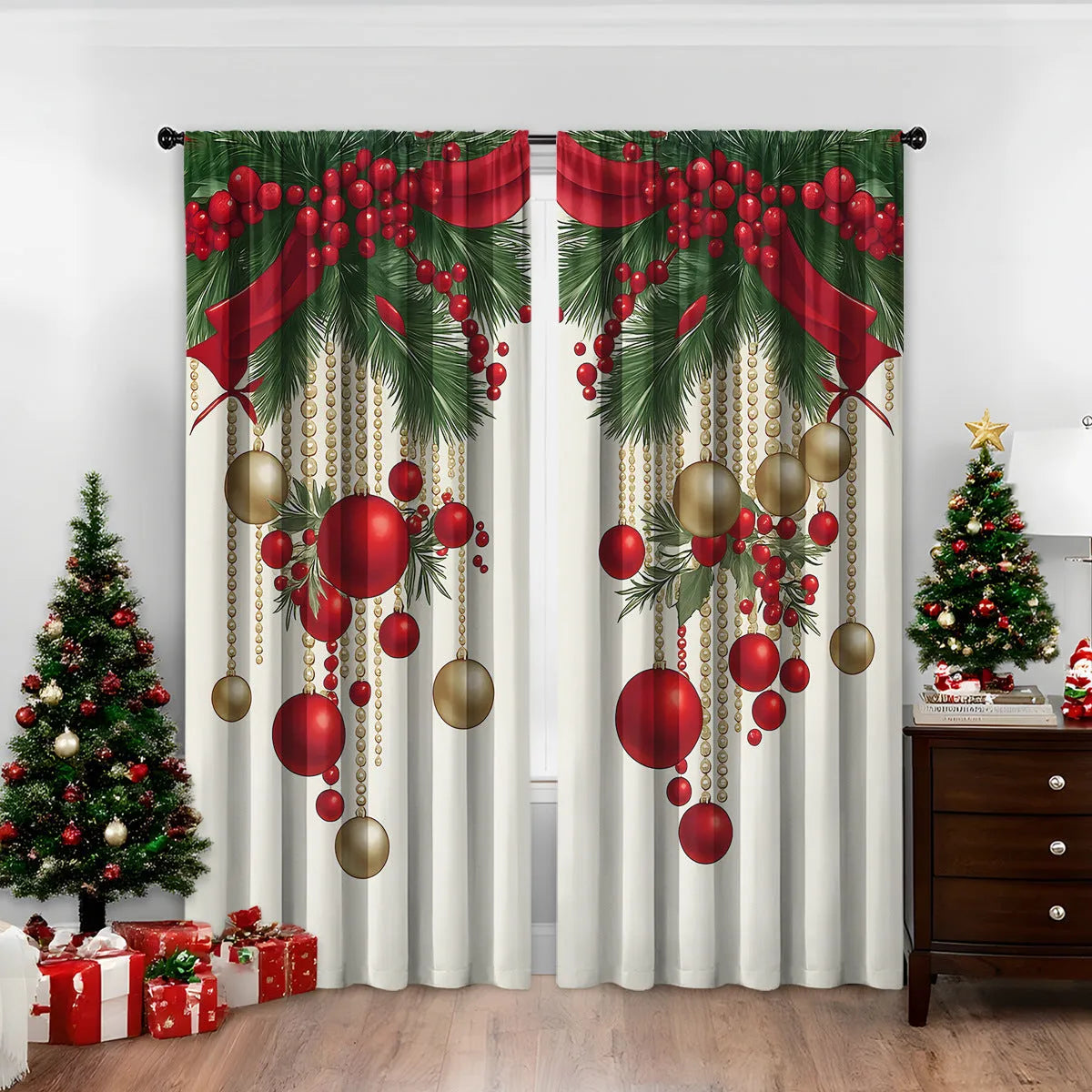 3D digitally printed Christmas curtains in polyester fabric with high sunshade functionality