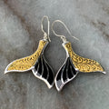 White gold colour fishtail earrings with retro whale design for women