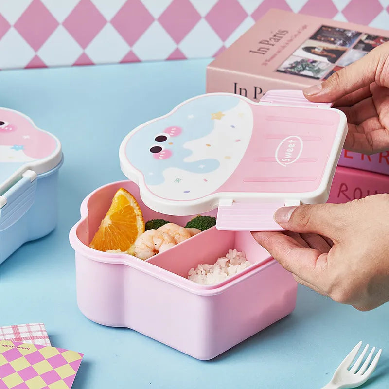 Creative ice cream shaped plastic lunch box with spoon and fork in blue or pink colour options