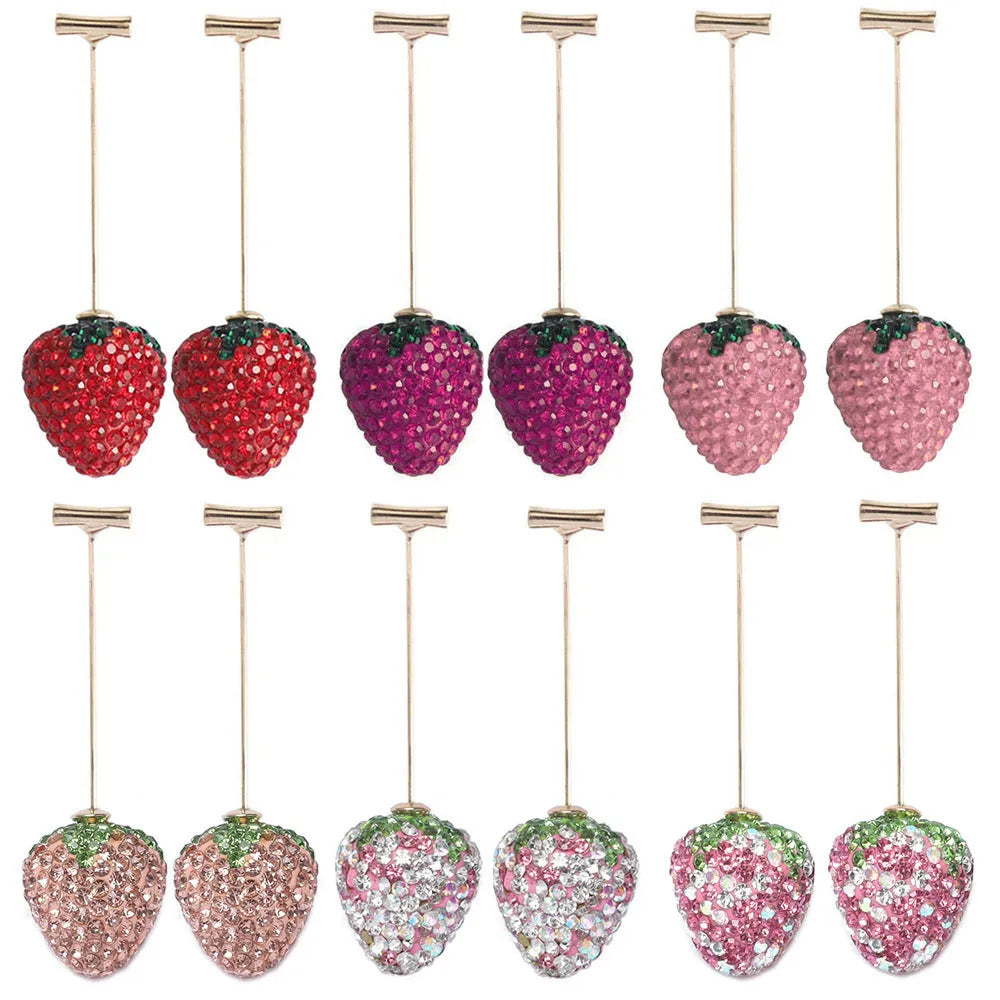 Geometric strawberry-shaped zinc alloy earrings for women in six colour options with spot drill texture.