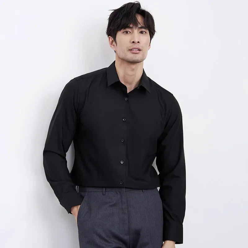 Men's wine red slim fit business casual shirt with long sleeves and non-iron fabric