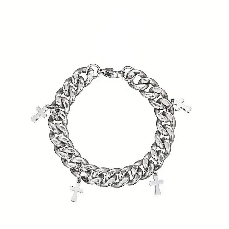 Men's titanium steel bracelet with geometric cross design in cold wind style