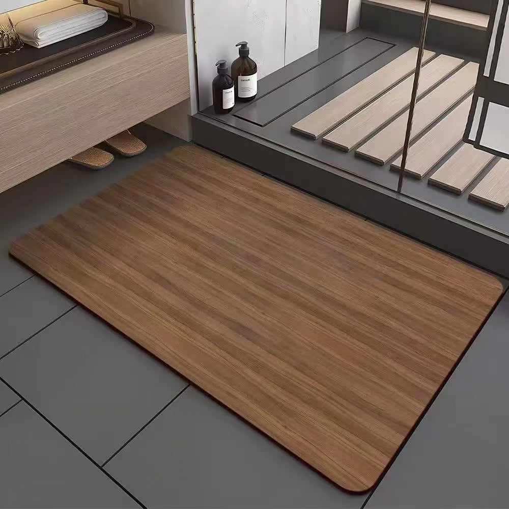 American wood grain pattern diatom mud washroom door mat with geometric design and non-slip surface