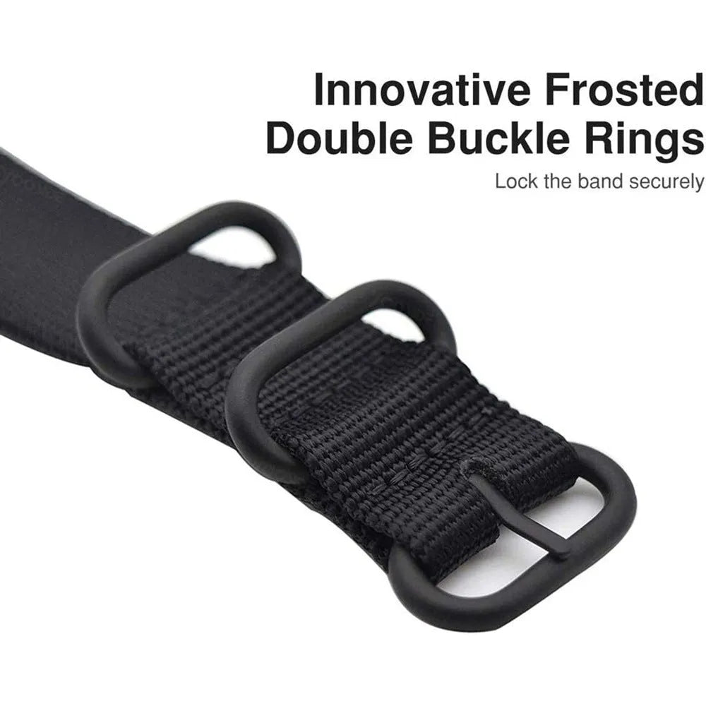 Fitbit Charge nylon replacement watch strap with a three-ring metal buckle shown in Army Green colour.