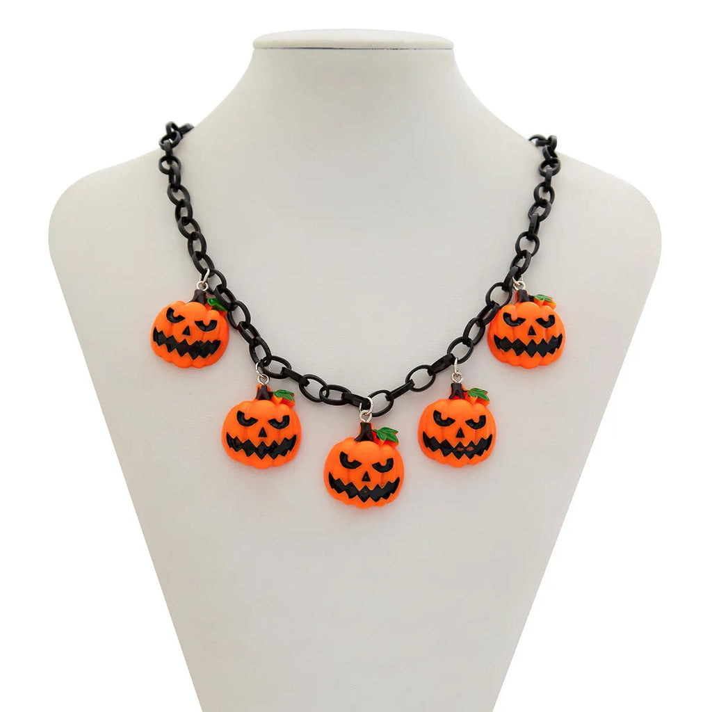Halloween ghost pumpkin necklace with acrylic pendant in mixed colours on plastic chain