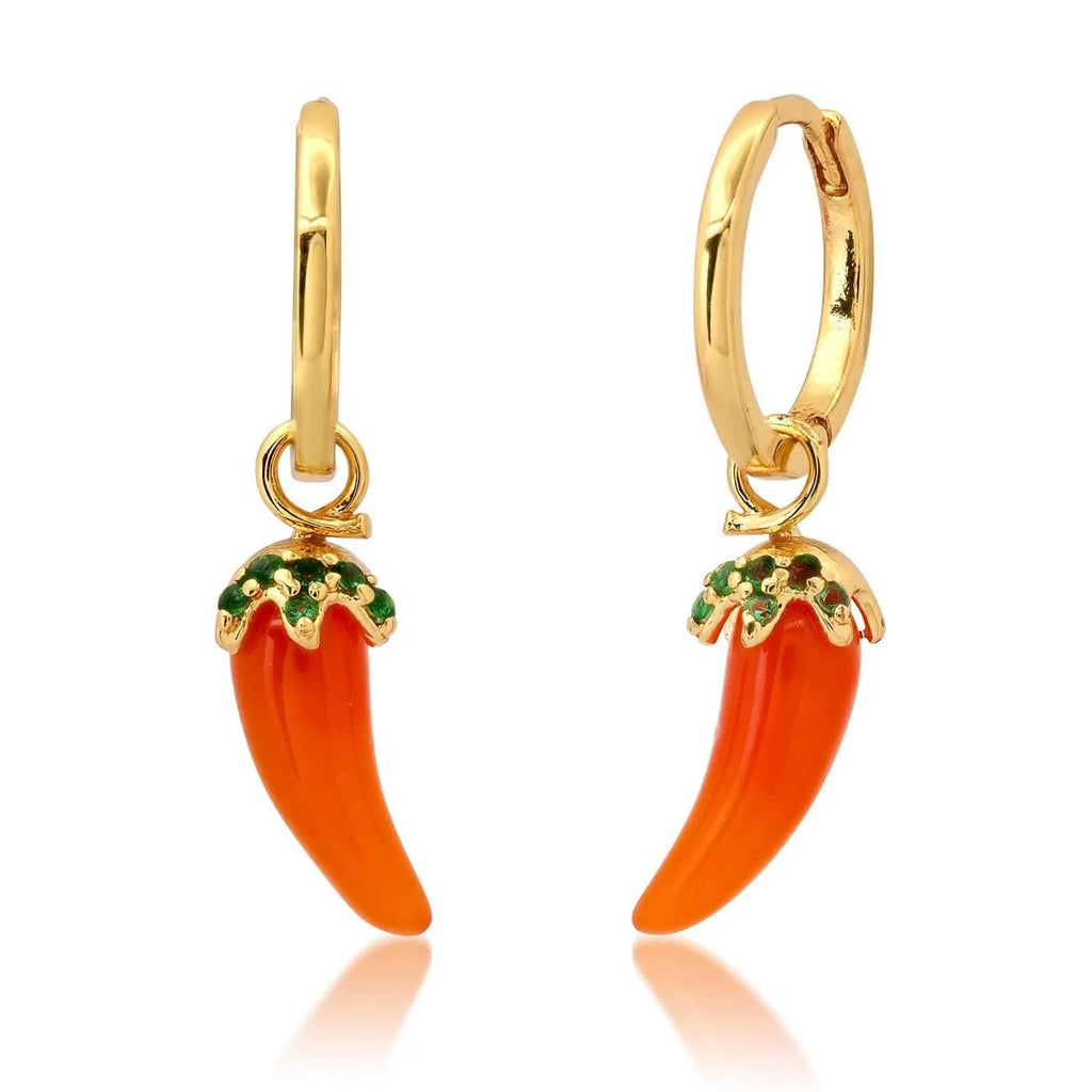 Gold plated fruit and vegetable design earrings in carrot, orange, blueberry, chilli, lemon, olive and peach options