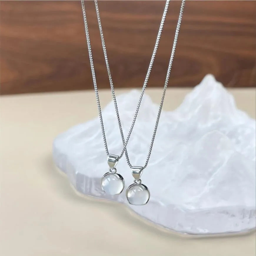 Korean-style women's oval pendant necklace with artificial crystal and eight-star design on an adjustable box chain.