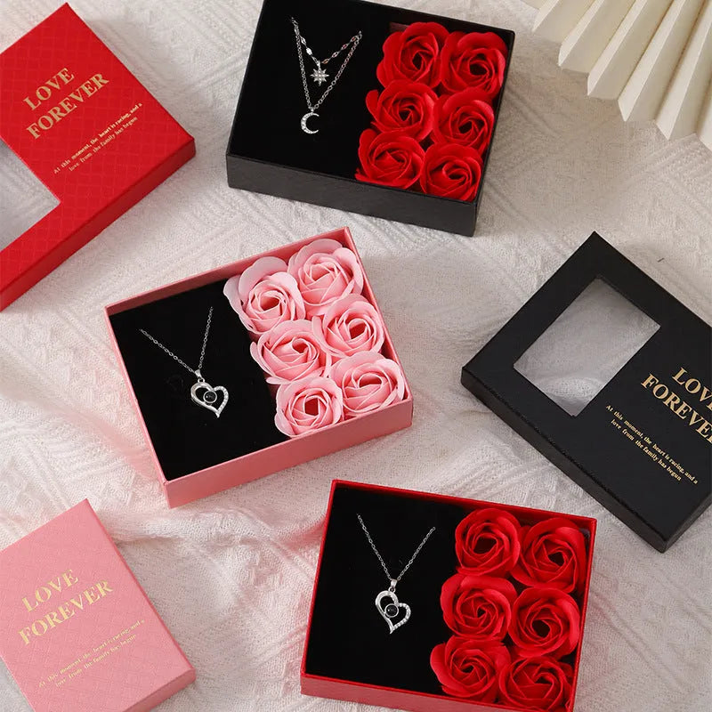 Six soap flower artificial roses in Korean-style gift packaging with choice of red, pink, or black colours