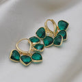 Korean-style women's green heart ear clip earrings with artificial gemstone decoration