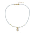 White conch bead necklace with genuine mother of pearl shell pendant on regular chain