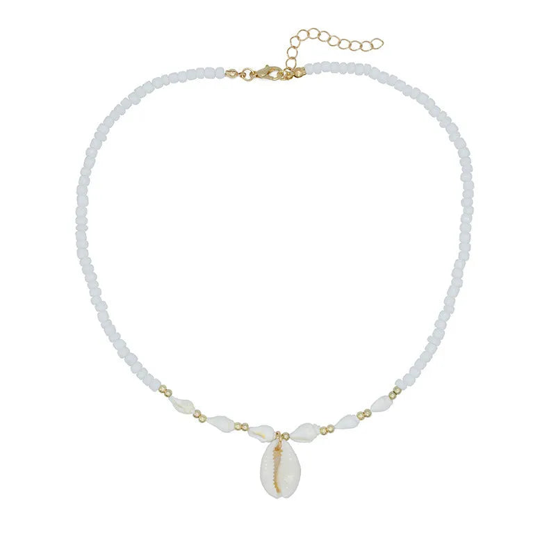 White conch bead necklace with genuine mother of pearl shell pendant on regular chain