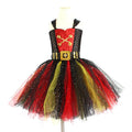 Girl's sleeveless Pirates of the Caribbean Halloween costume dress with sequins and mesh detail.
