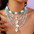 Blue and multicolour women's shell bead necklace set with five layered pieces