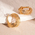 Geometric hollow stud earrings with twisted round design in silver needle-gold or silver needle-silver finish