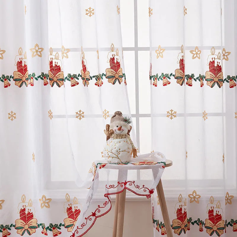Christmas snowflake embroidery curtain in American style with semi-sunshade functionality