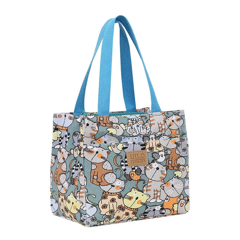 Women's large canvas handbag with aluminium base showing floral print option
