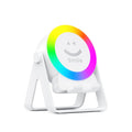 Black and white rechargeable Bluetooth speaker with induction bracket and colourful LED lighting
