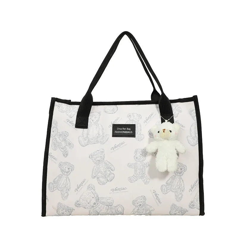 Women's printed diamond pattern canvas tote bag with cloth lining and sandwich pockets