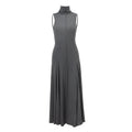 Women's grey cotton backless dress with half turtleneck collar and high waist