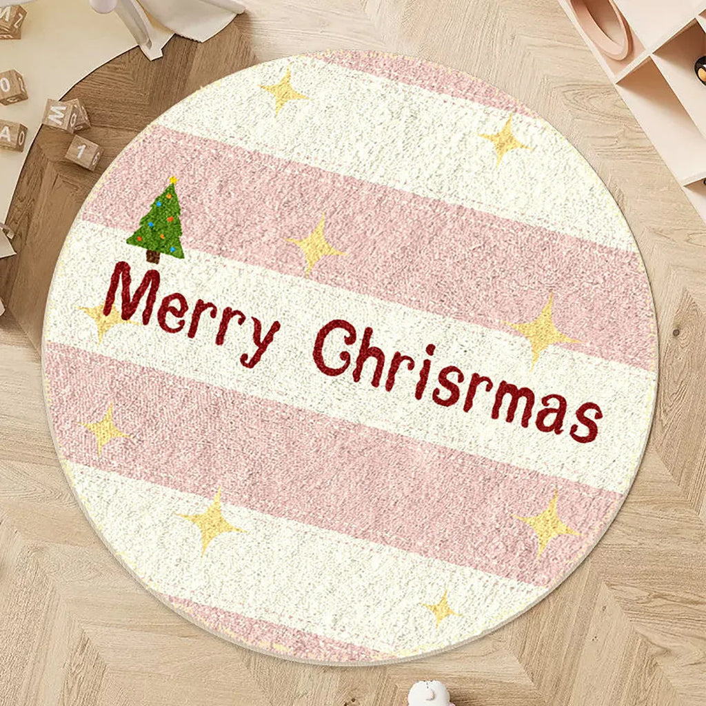 Alien-shaped Christmas round floor mat with cashmere-like texture and festive patterns