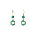 Pair of Chinese style geometric peace buckle earrings with green jade colour and gold plating