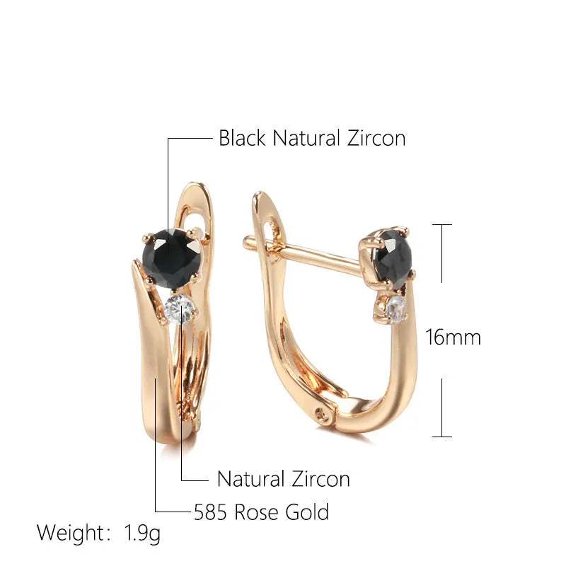 Black agate drop earrings with geometric retro design in gold-plated copper