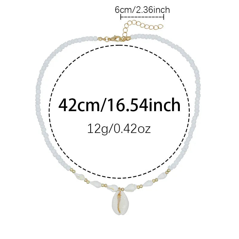 White conch bead necklace with genuine mother of pearl shell pendant on regular chain