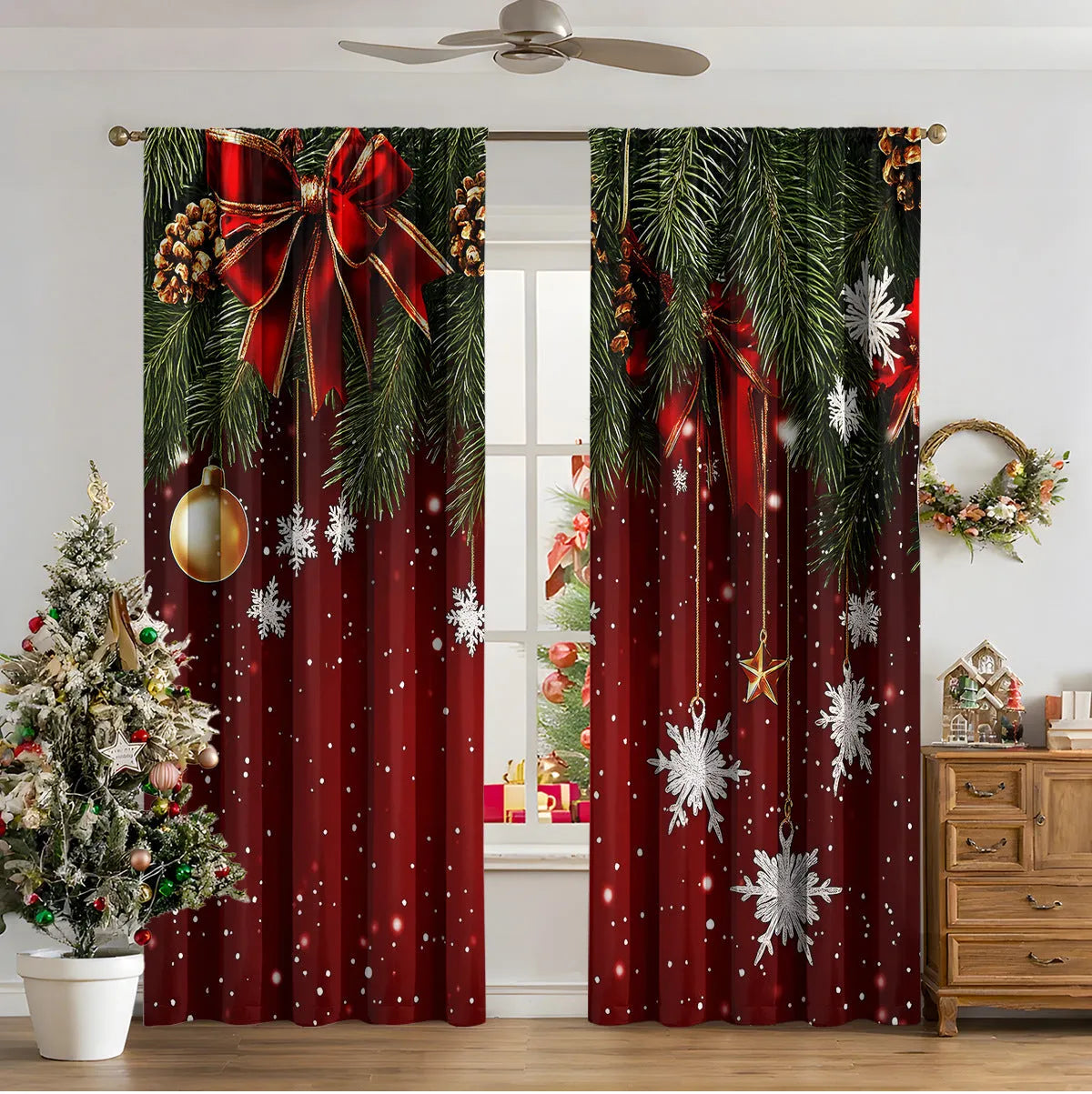 3D digitally printed Christmas curtains in polyester fabric with high sunshade functionality
