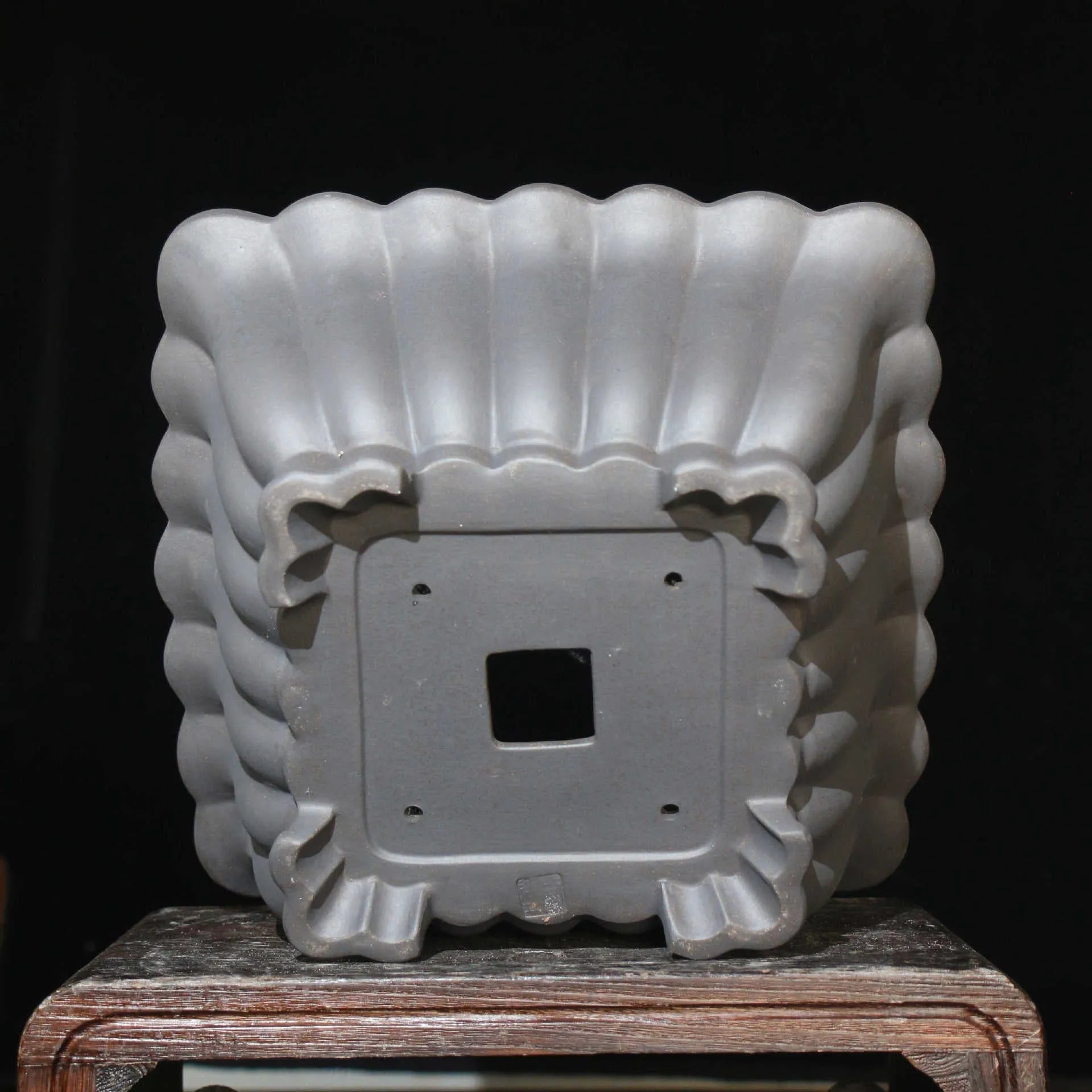 Purple sand ceramic square bonsai pot with warp design, 37cm diameter desktop planter