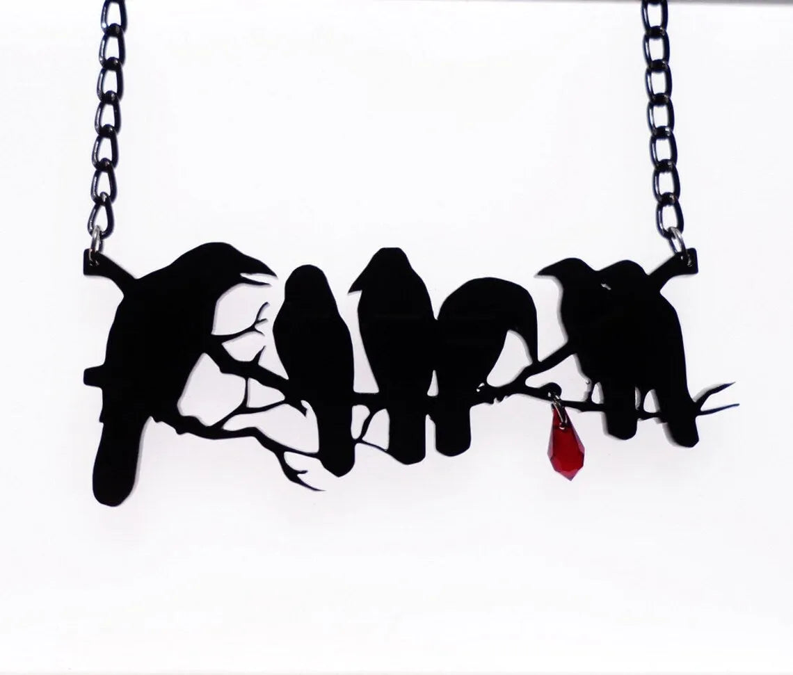 Black gothic crow pendant necklace on cross chain with electroplated alloy construction