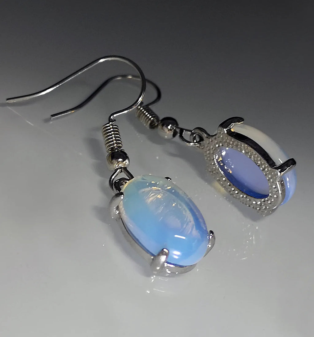 Moonlight white opal-inspired cross earrings with drop shape and electroplated alloy construction