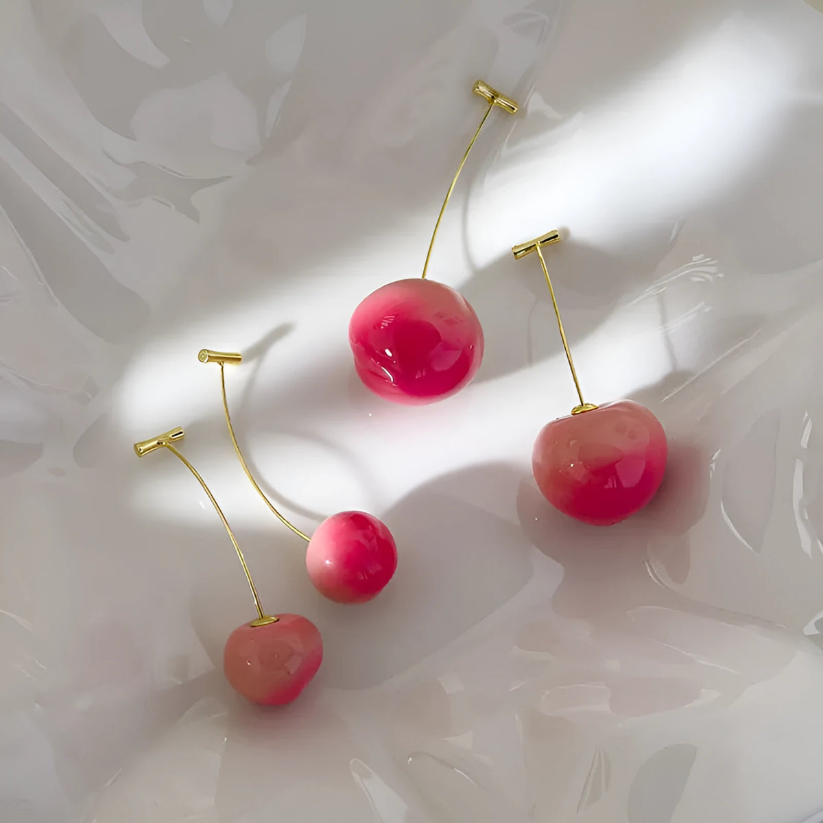 Acrylic peach fruit earrings with copper hooks in small and large size variations