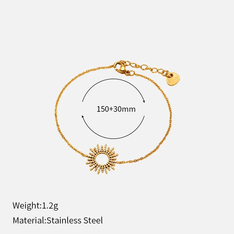 Gold sunflower bracelet and necklace set with geometric chain design