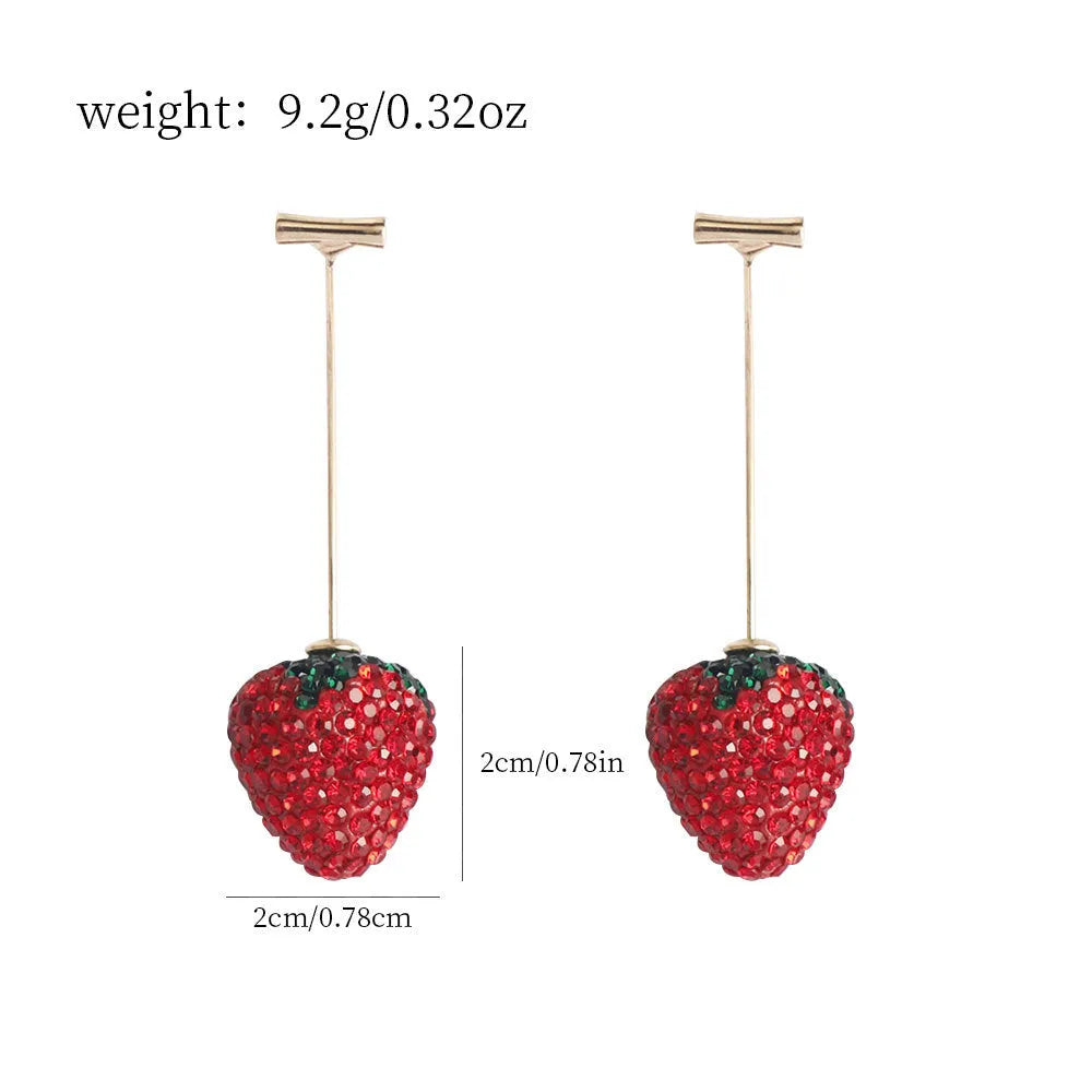 Geometric strawberry-shaped zinc alloy earrings for women in six colour options with spot drill texture.