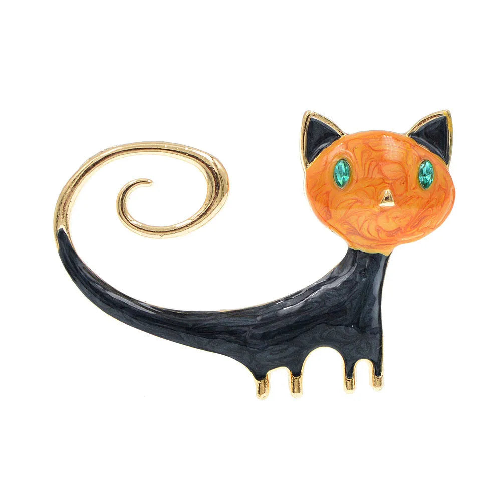 Personalised painted cat tail brooch in alloy metal with simple design for women's decorative accessory