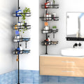 Stainless steel bathroom storage rack with four wire shelves, hole-free design