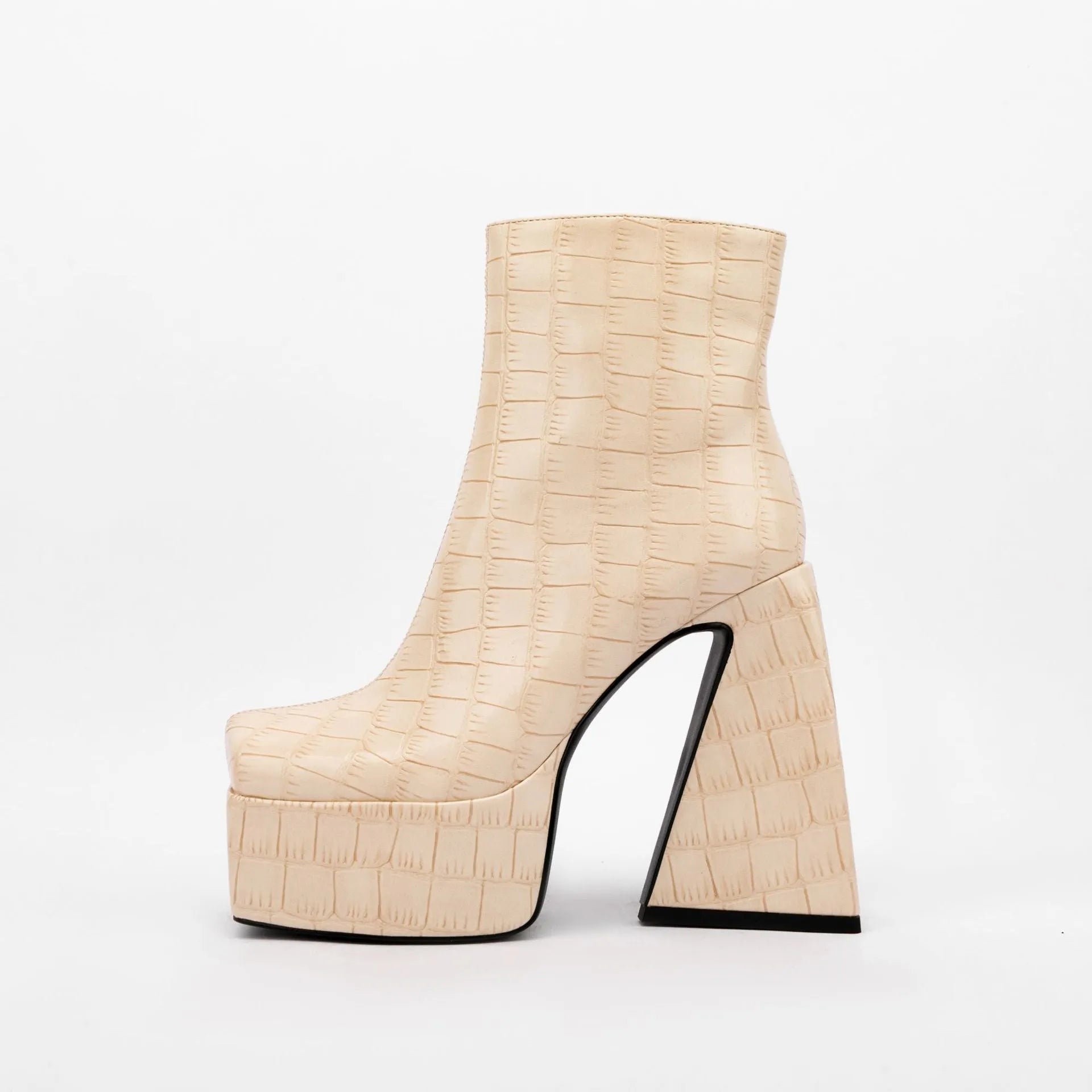 Women's artificial PU ankle boot with a high heel over 8cm, shown in a solid colour.