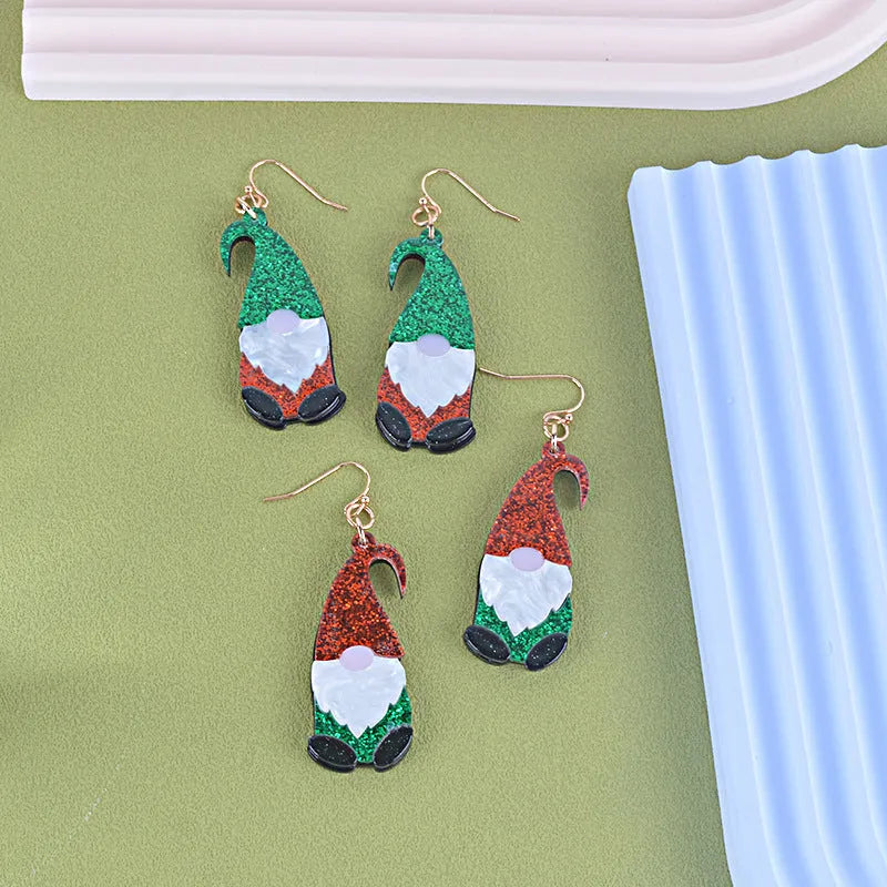 Cartoon Santa Claus acrylic fashion earrings with red and green hat design options