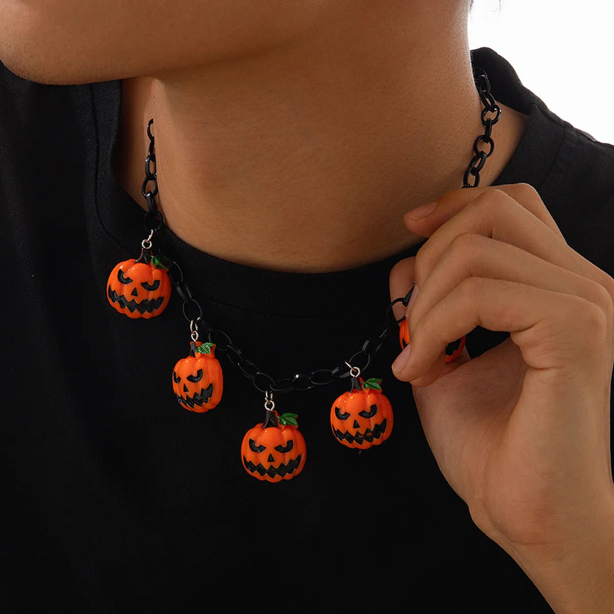 Halloween ghost pumpkin necklace with acrylic pendant in mixed colours on plastic chain