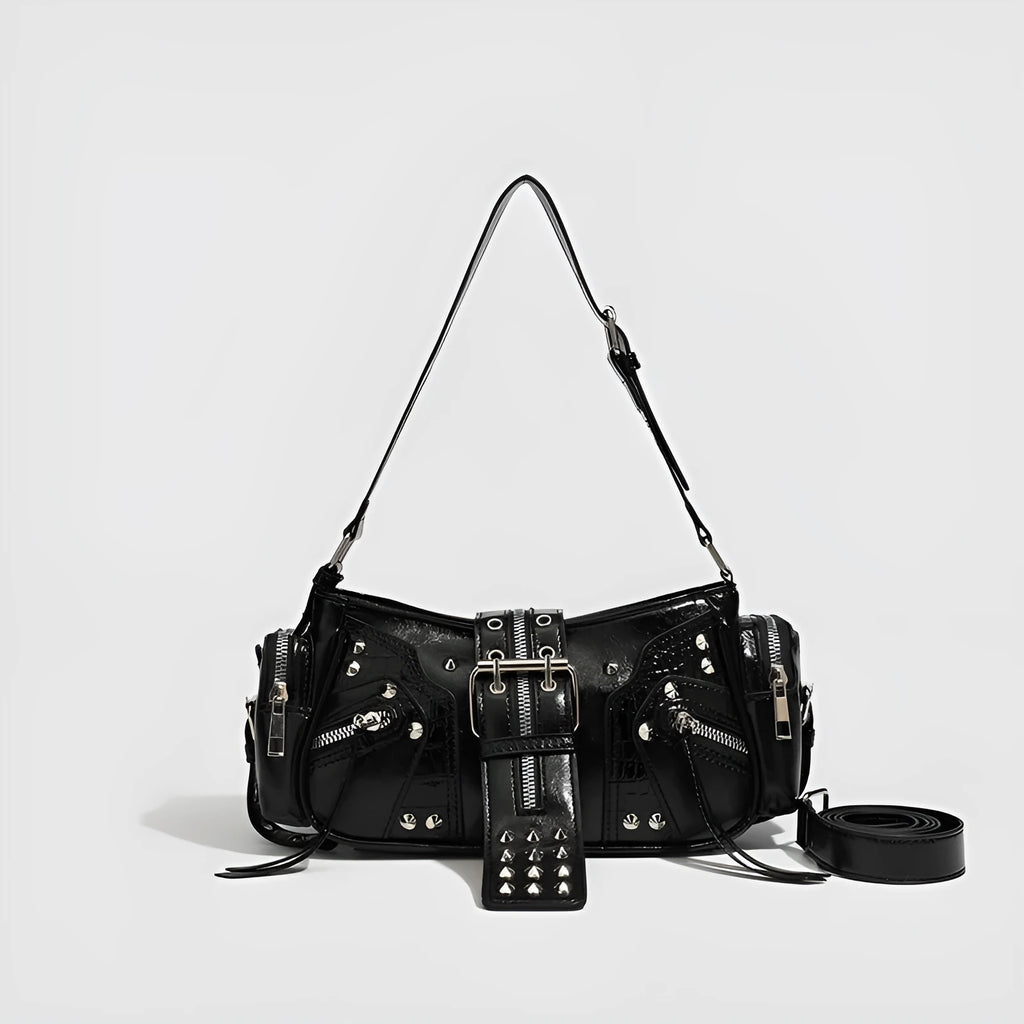 Black dumpling-shaped retro handbag with oil wax leather finish and vintage European styling