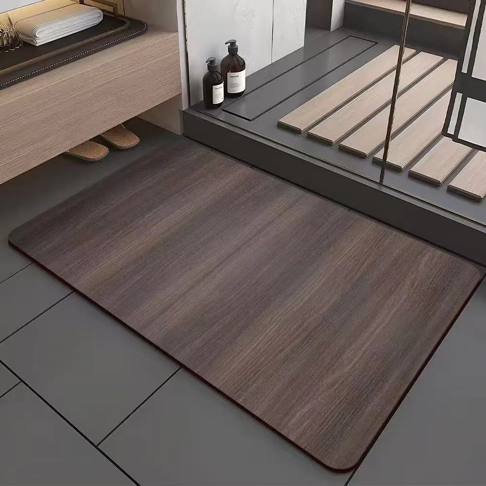 American wood grain pattern diatom mud washroom door mat with geometric design and non-slip surface