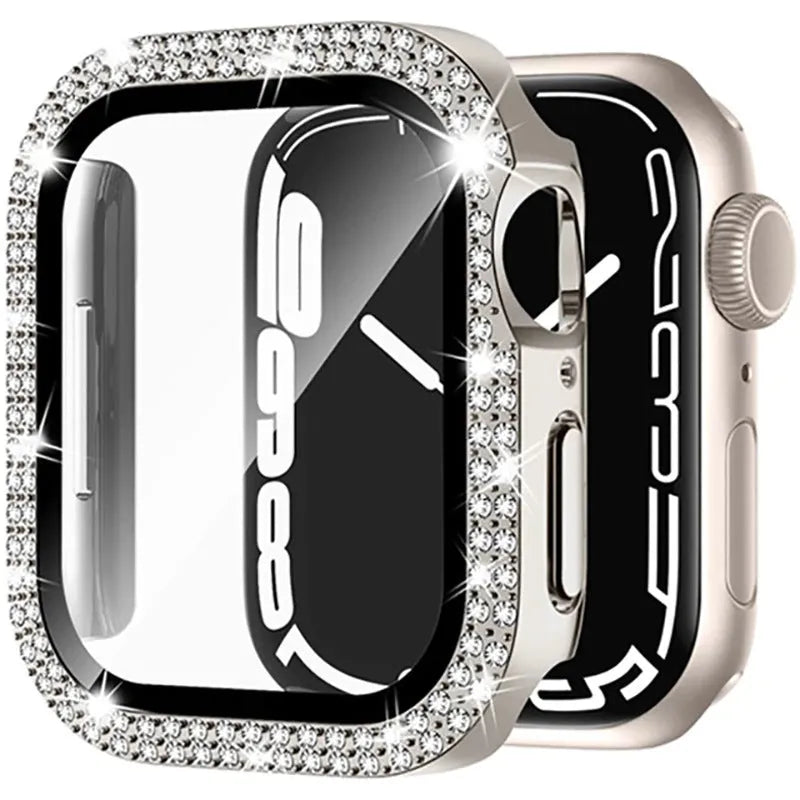 Apple Watch case with double diamond glass peep-proof screen protector in multiple colour options.
